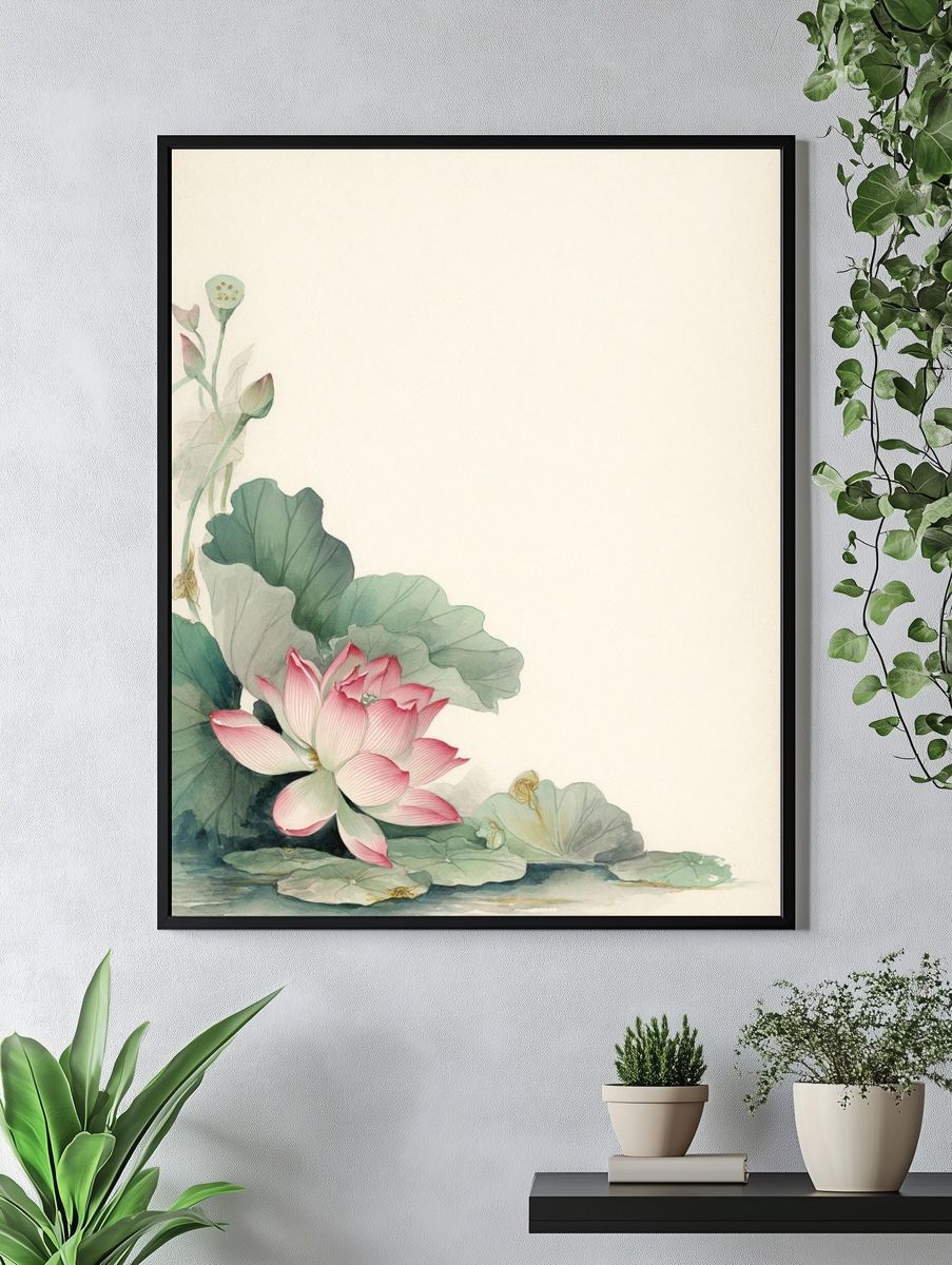 Lotus Bloom Watercolor Print. — room view 4