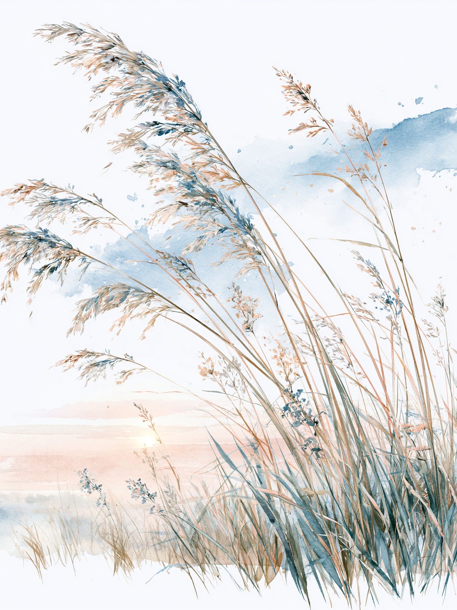 Coastal Reeds Watercolor Print. poster — botanical art