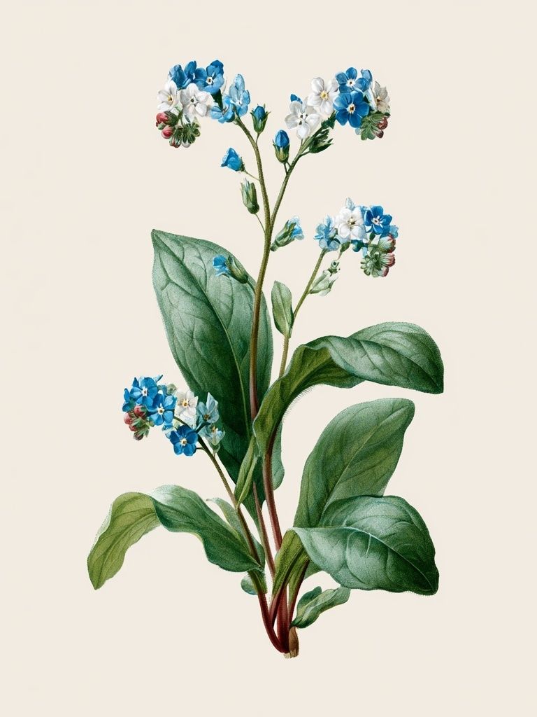 Blue Forget-Me-Not Botanical Poster. poster detail