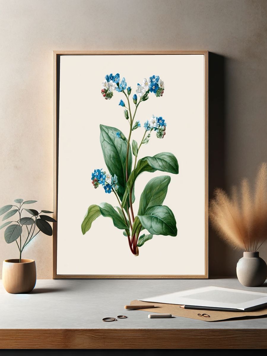 Blue Forget-Me-Not Botanical Poster. — room view 2
