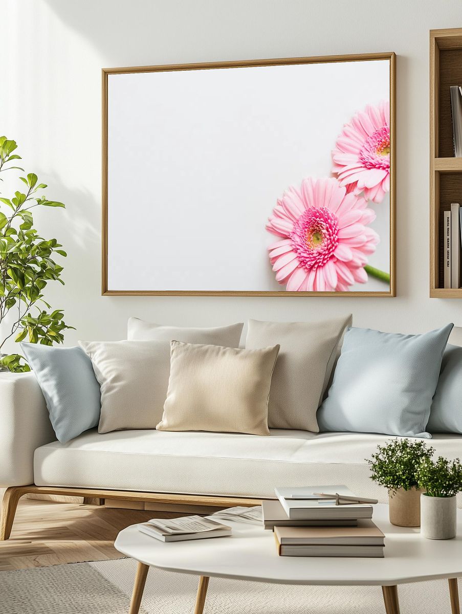 Single light pink Gerbera daisy. — room view 2