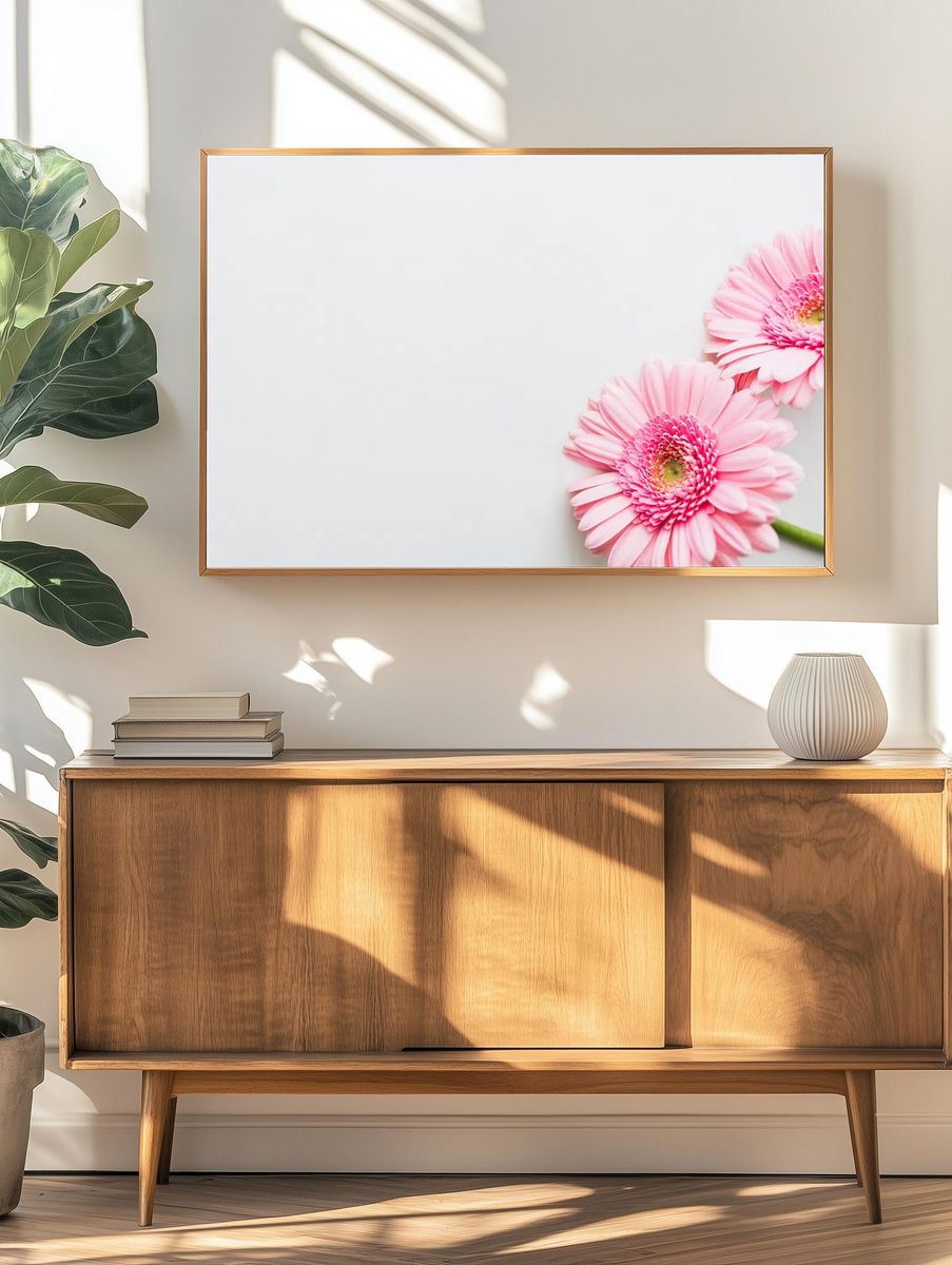 Single light pink Gerbera daisy. — room view 3