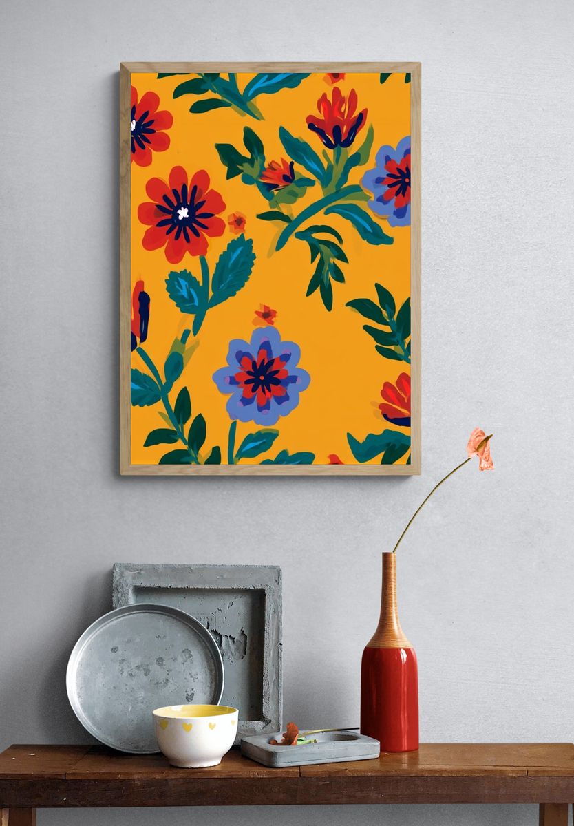 Tropical Floral Pattern Print. — room view 3