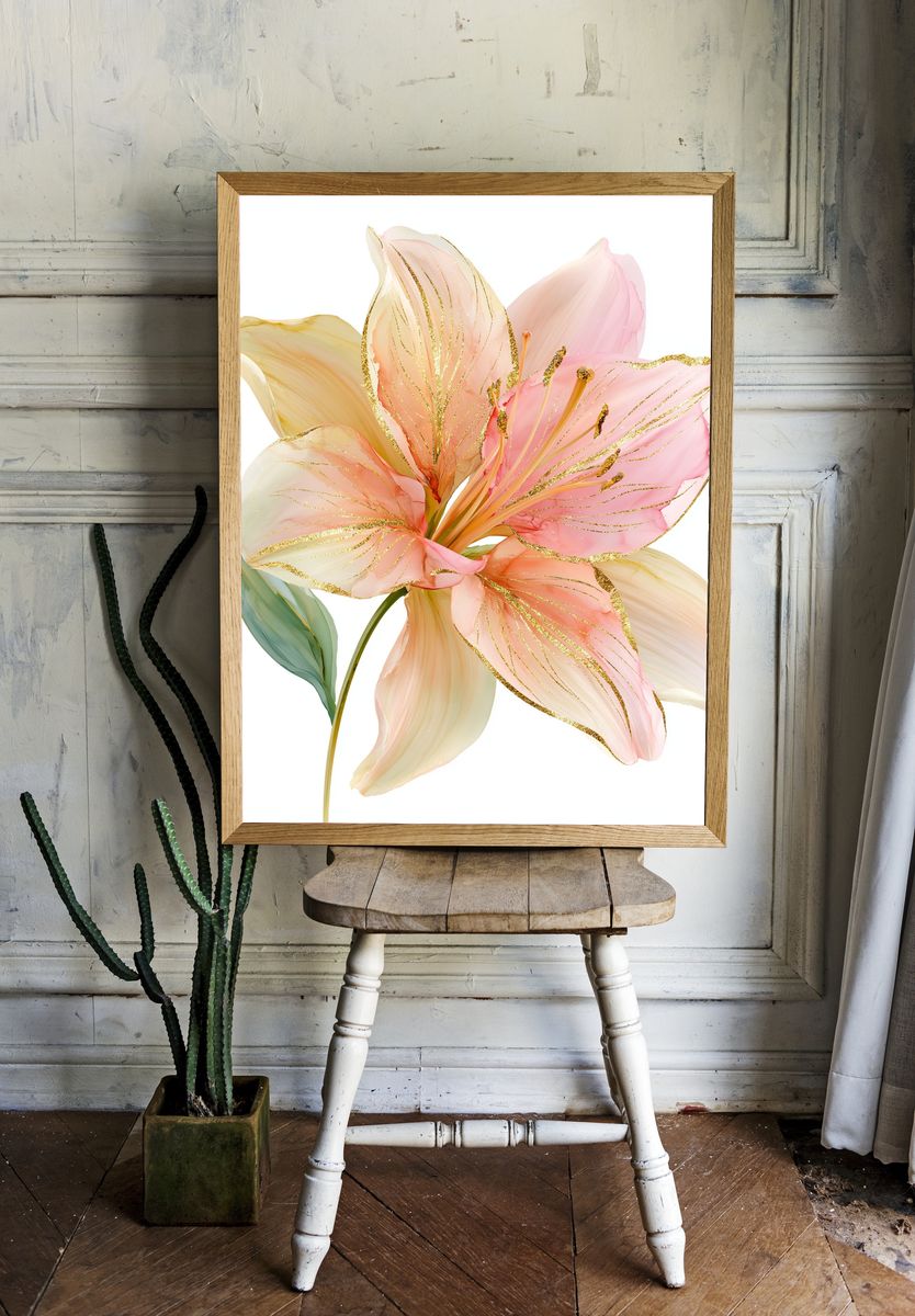 Pastel Lily Bloom Print. room preview