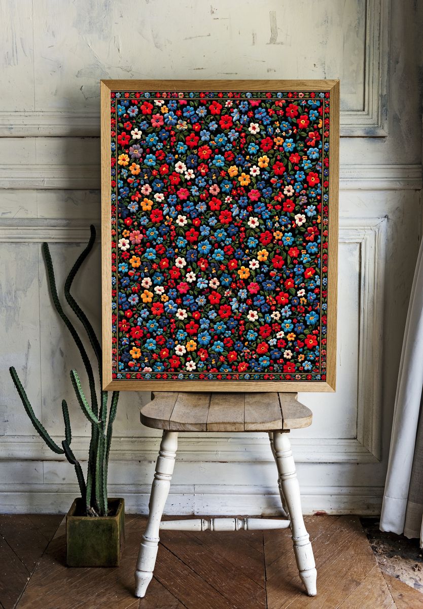 Colorful Floral Tapestry Poster. — room view 1