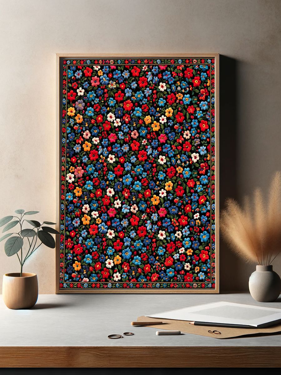 Colorful Floral Tapestry Poster. — room view 2