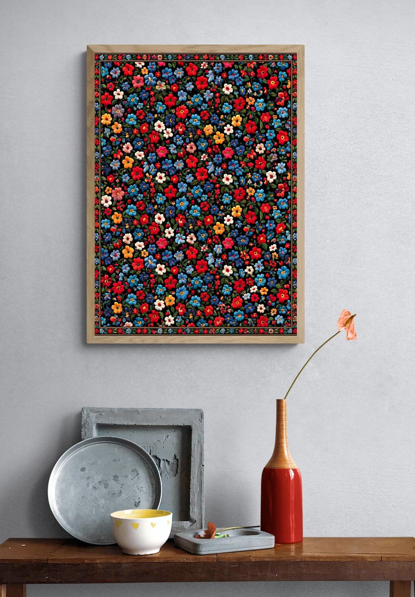Colorful Floral Tapestry Poster. — room view 3