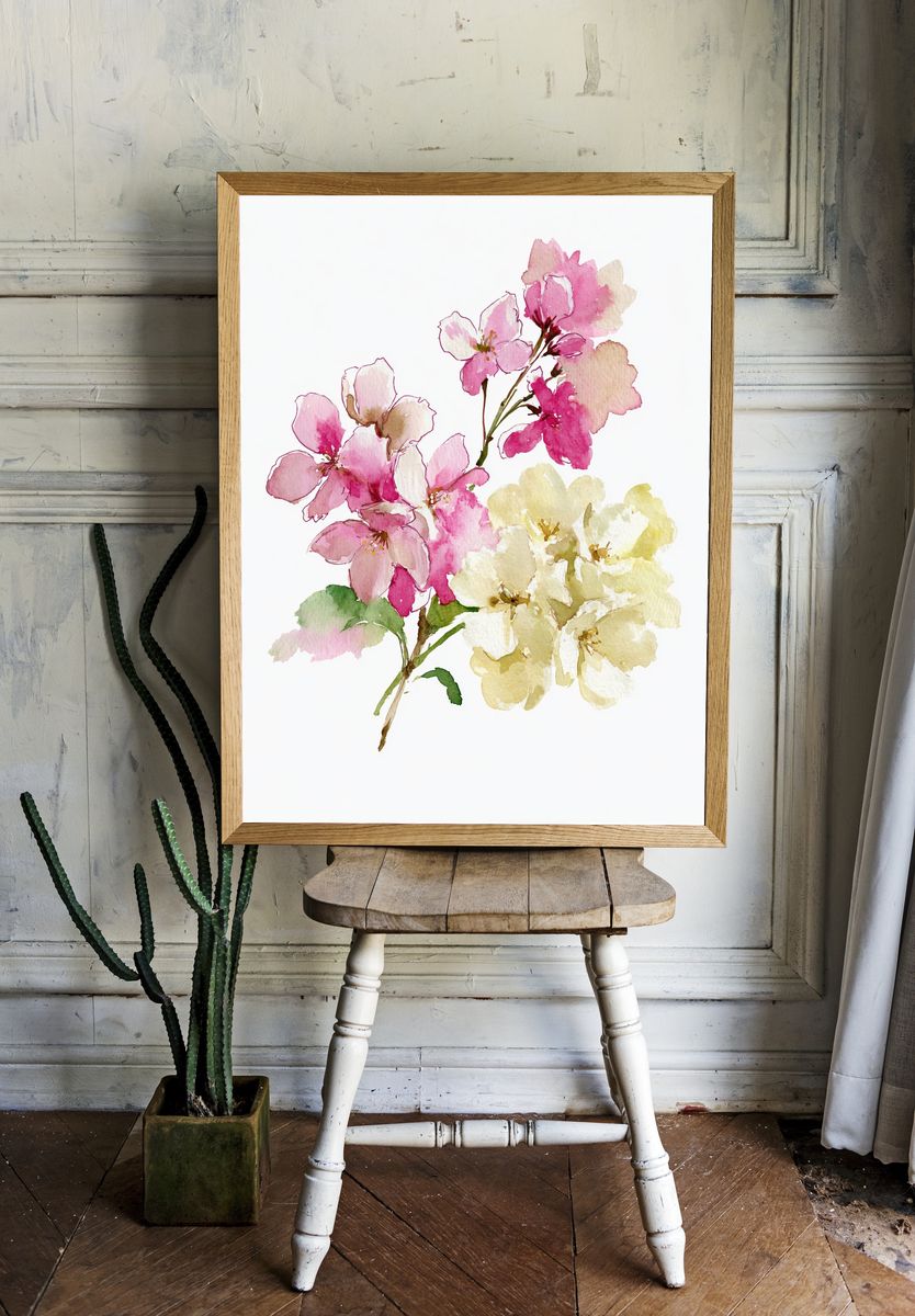 Cherry Blossom Watercolor Poster. room preview