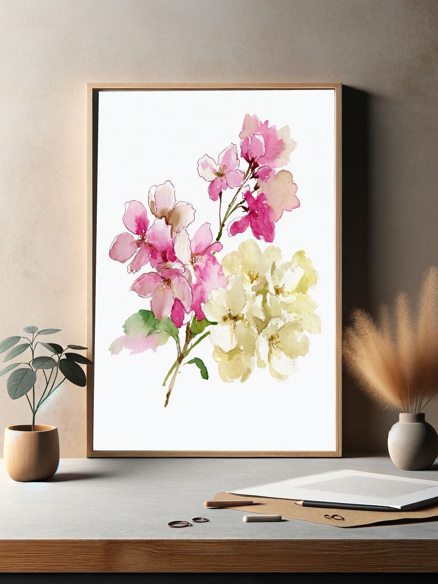 Cherry Blossom Watercolor Poster. — room view 2