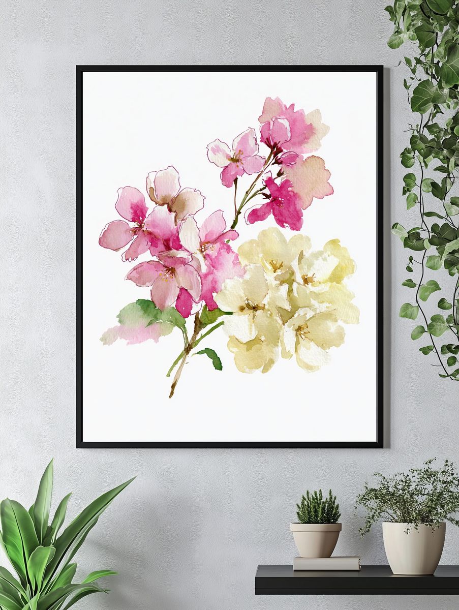 Cherry Blossom Watercolor Poster. — room view 4