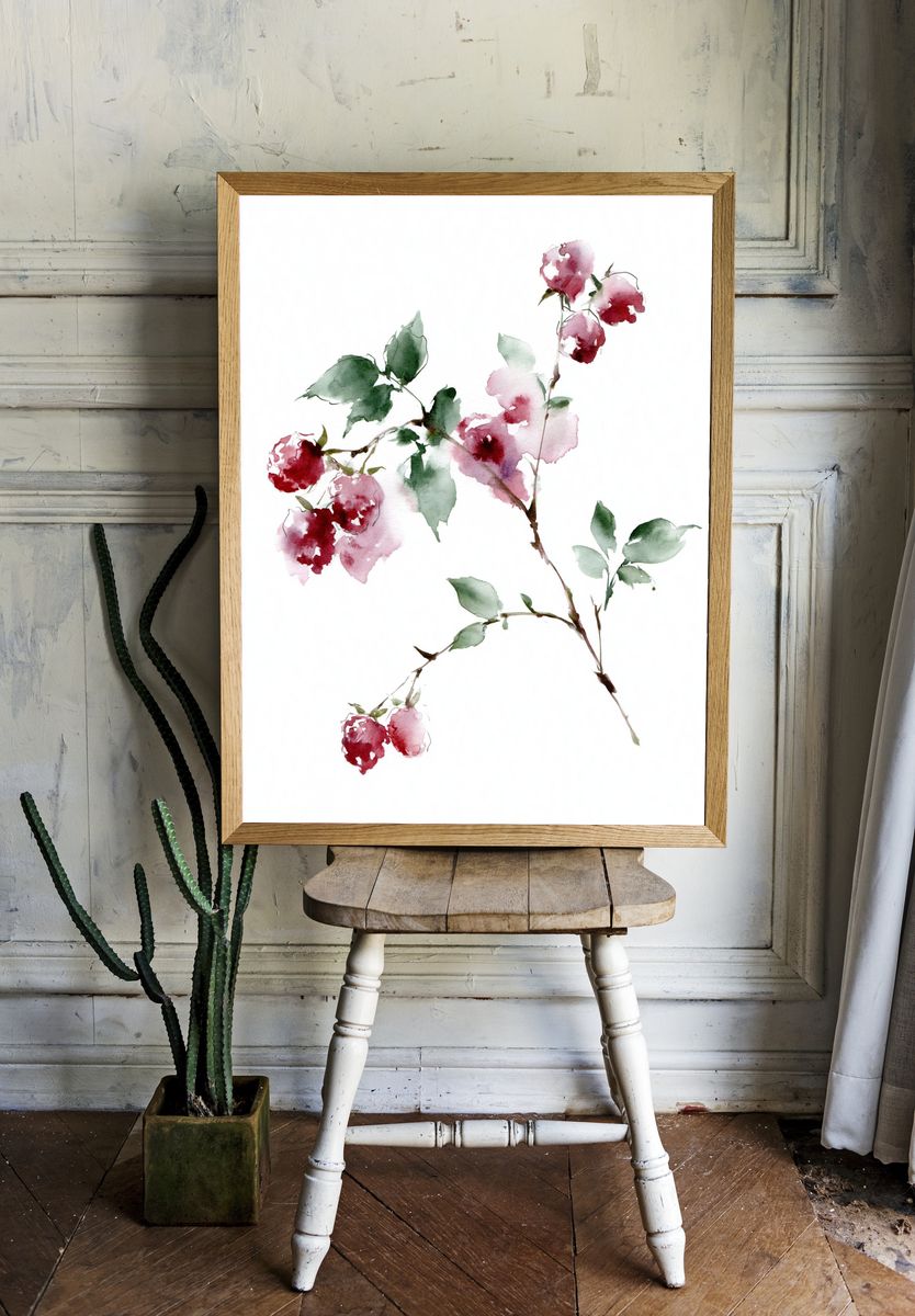 Watercolor Cherry Blossom Botanical Poster. room preview