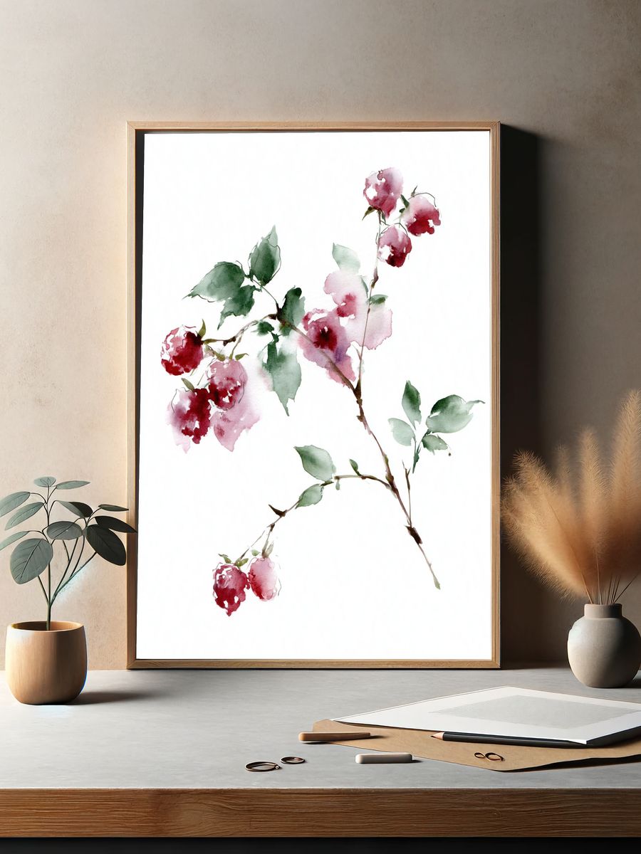 Watercolor Cherry Blossom Botanical Poster. — room view 2