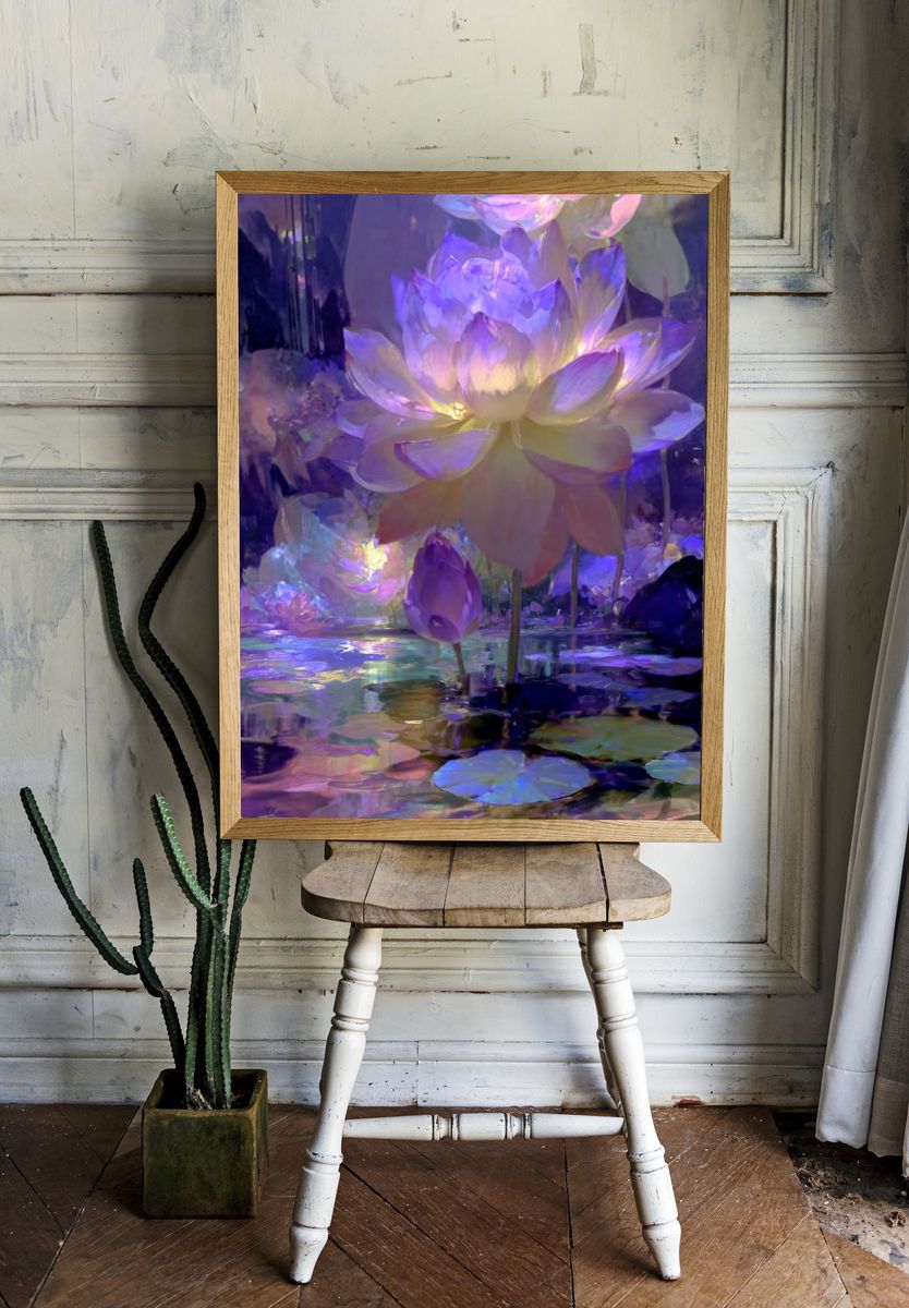 Luminous Lotus Bloom Print. room preview