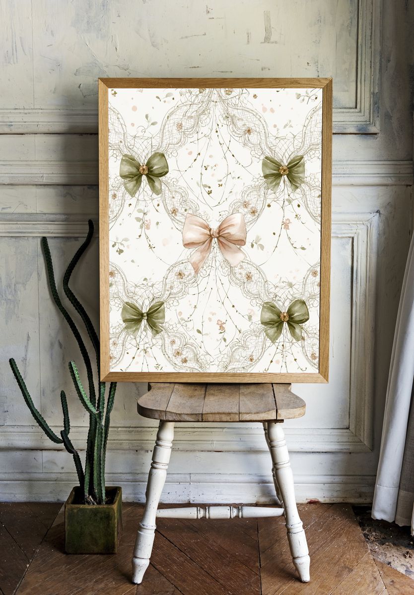 Lace Bow Botanical Print. room preview