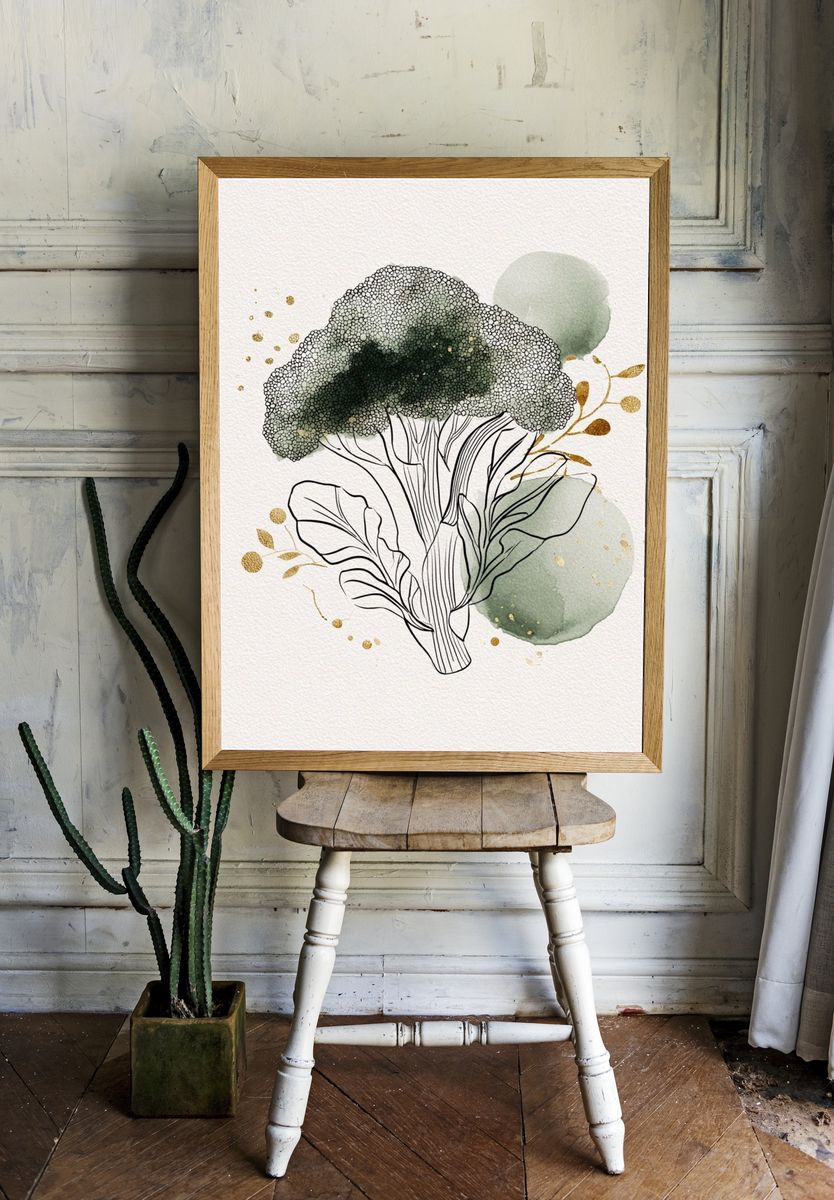 Broccoli Botanical Illustration Poster. — room view 1