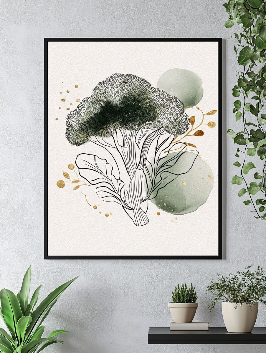 Broccoli Botanical Illustration Poster. — room view 4