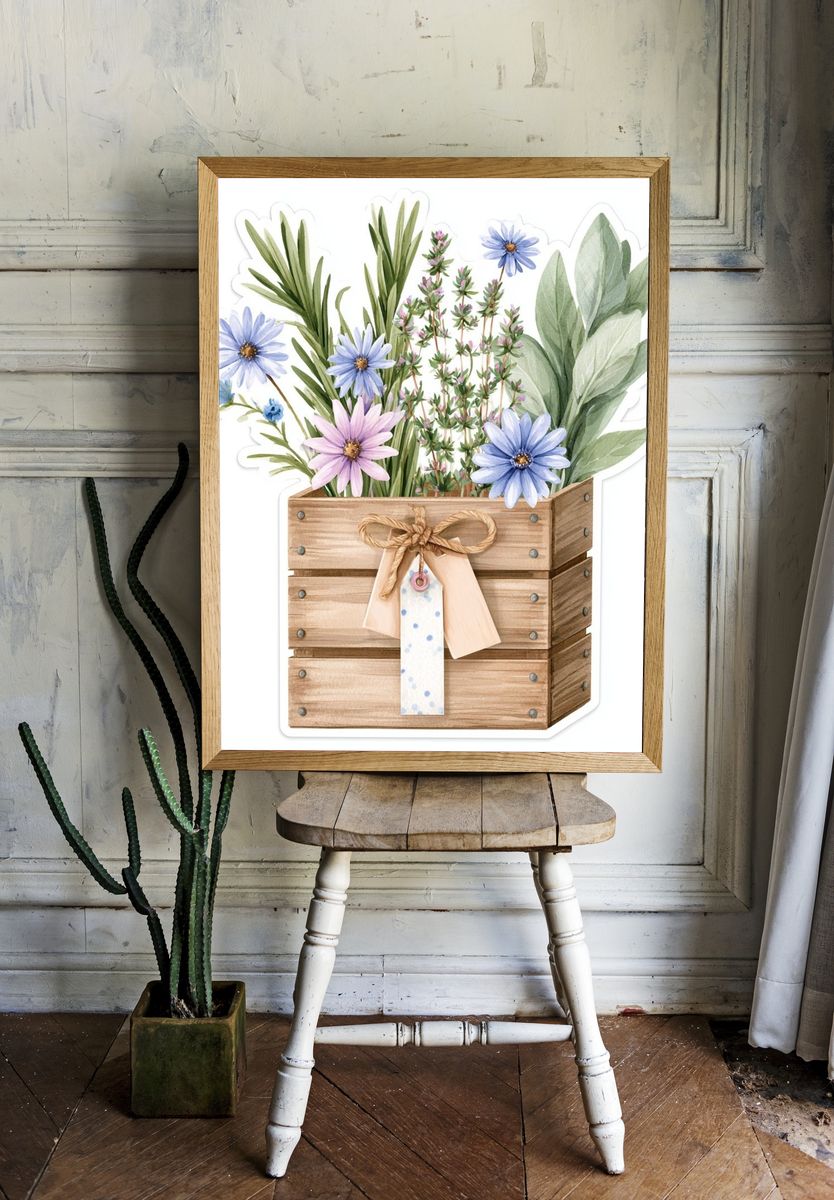 Wildflower Crate Watercolor Poster. — room view 1