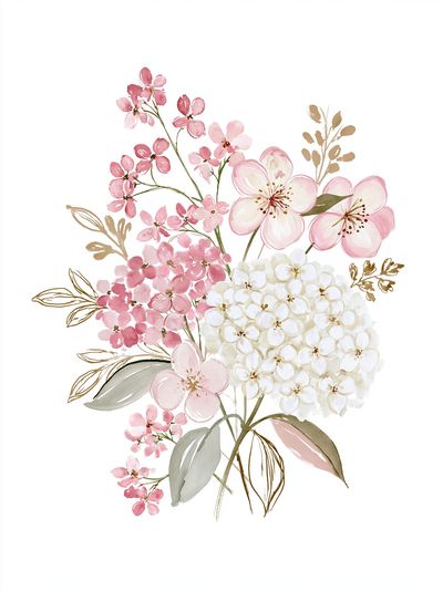 Pink Blossom Bouquet Watercolor Poster.