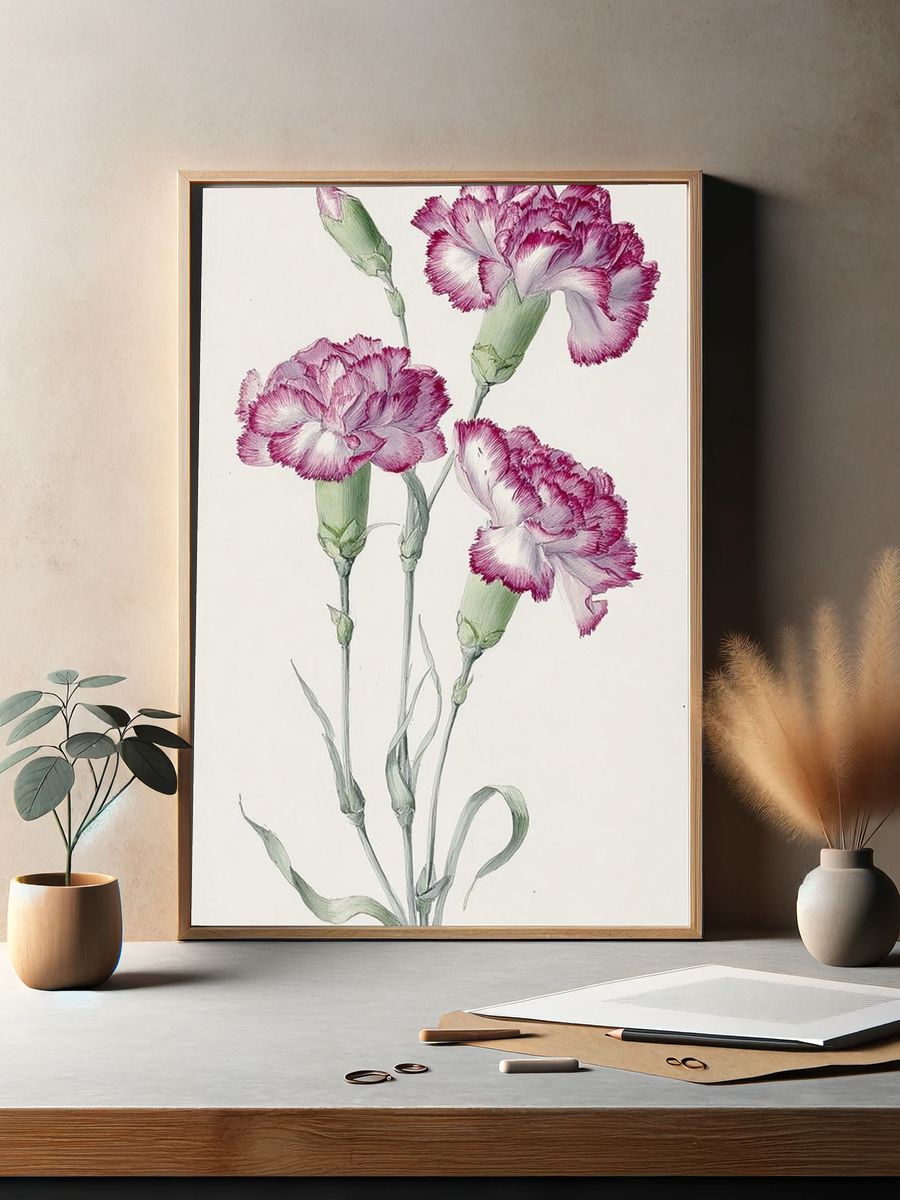 Pink Carnations Botanical Print. — room view 2