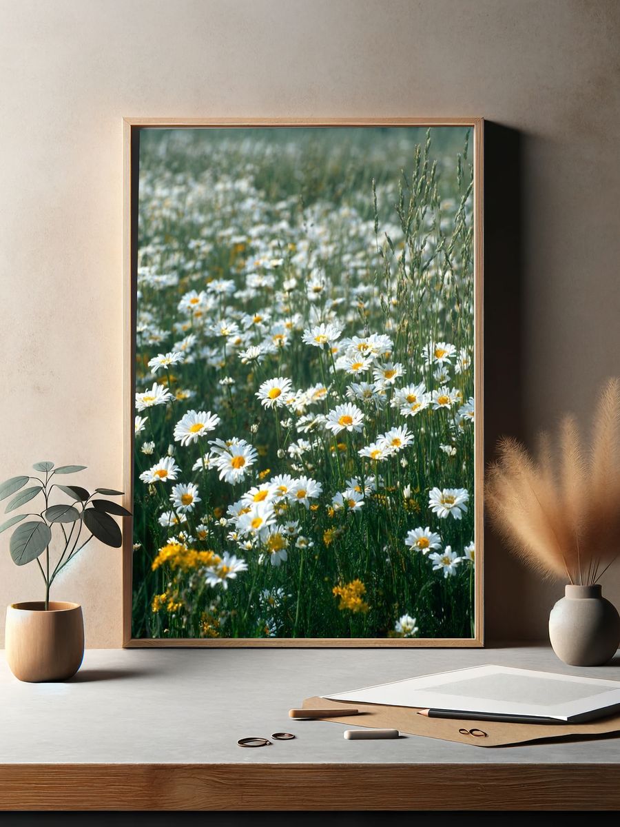 Wild Daisy Meadow Photography Poster. — room view 2