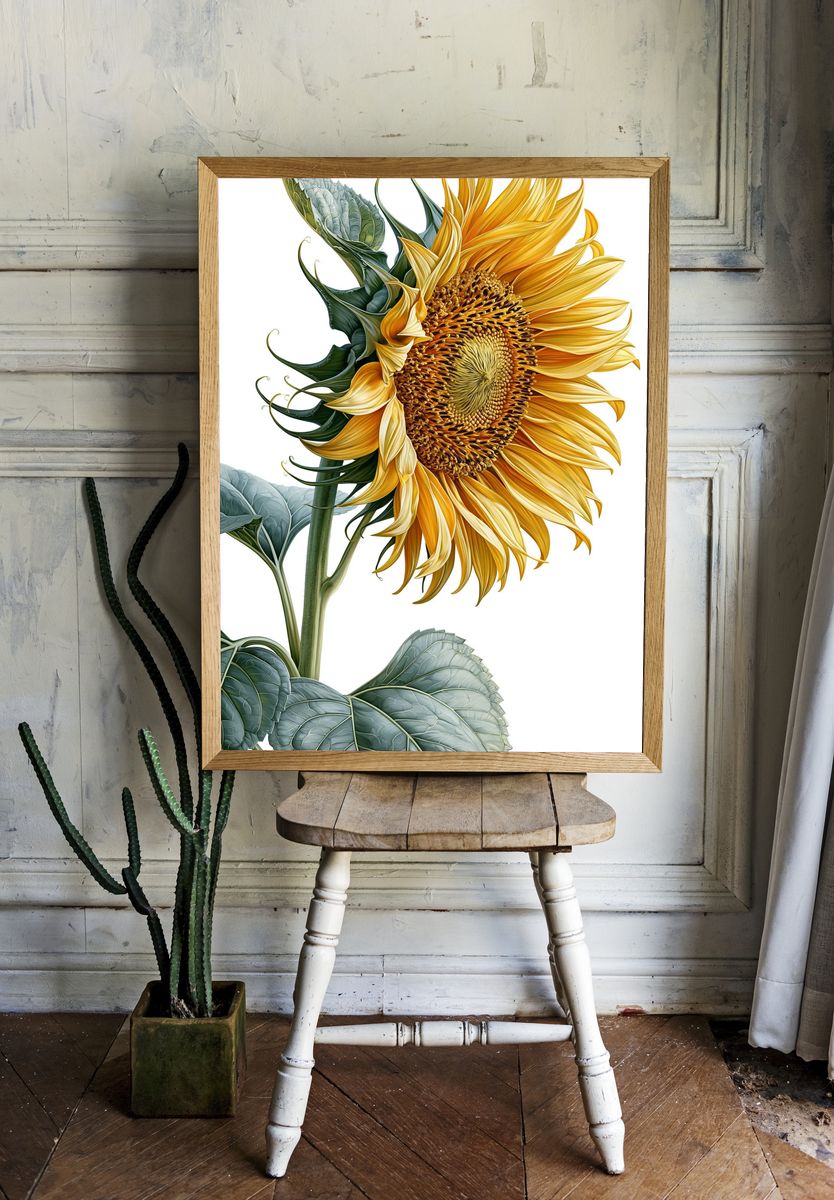 Sunflower Botanical Illustration Poster. — room view 1