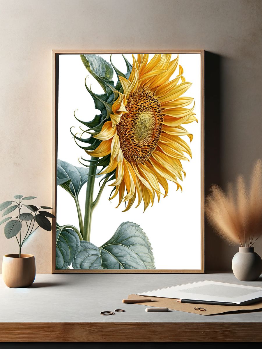Sunflower Botanical Illustration Poster. — room view 2