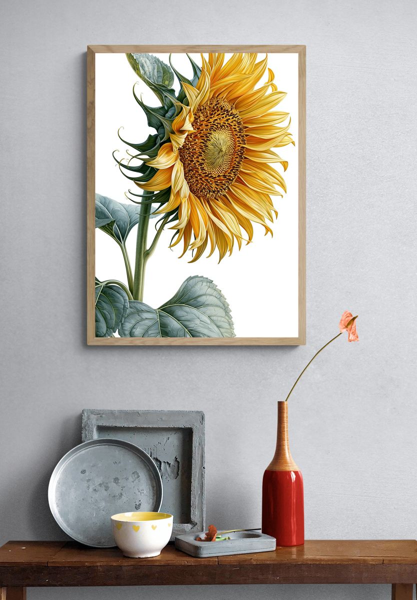 Sunflower Botanical Illustration Poster. — room view 3