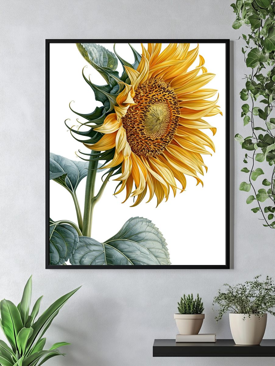 Sunflower Botanical Illustration Poster. — room view 4