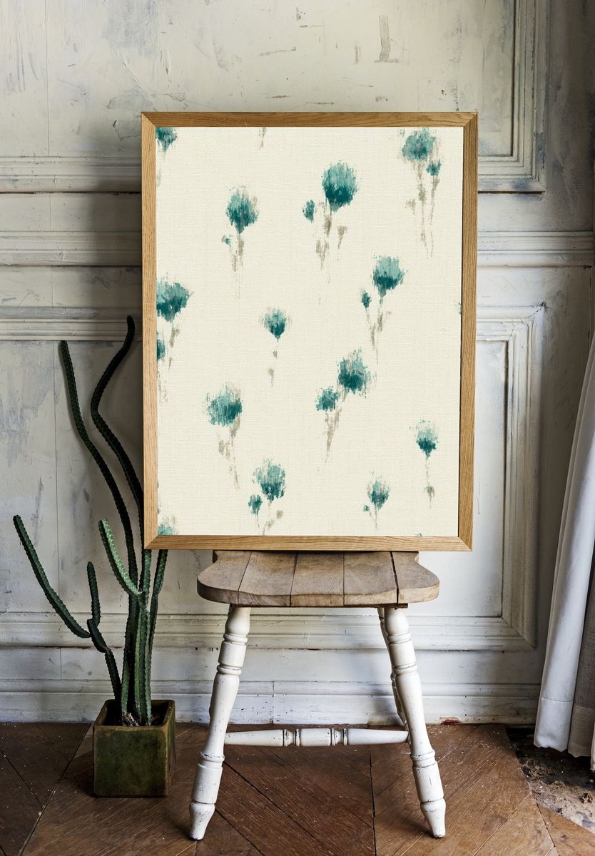 Teal Floral Pattern Print. room preview