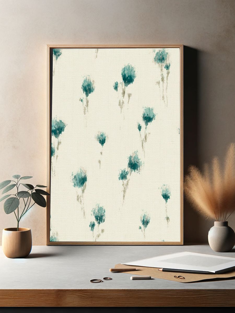 Teal Floral Pattern Print. — room view 2