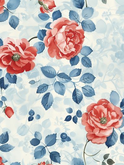 Blue Floral Roses Watercolor Poster.