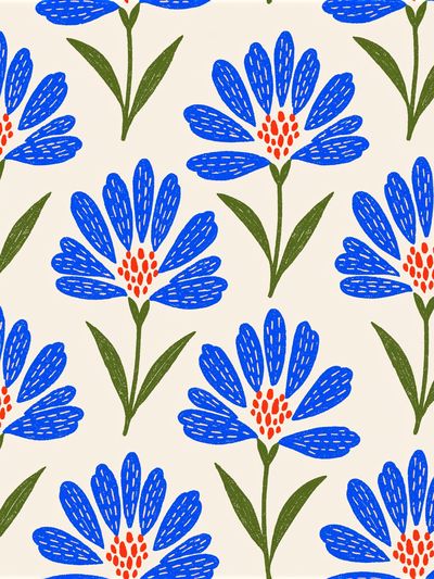 Blue Floral Pattern Print. poster
