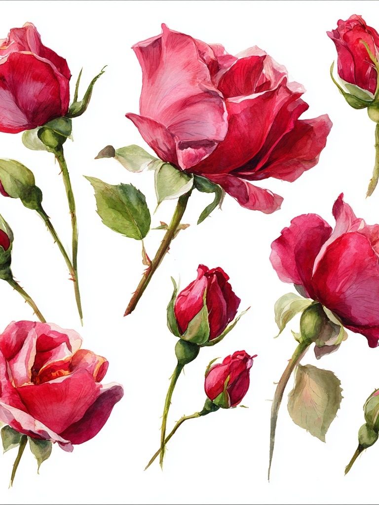 Pink Rose Bouquet Watercolor Print. poster detail