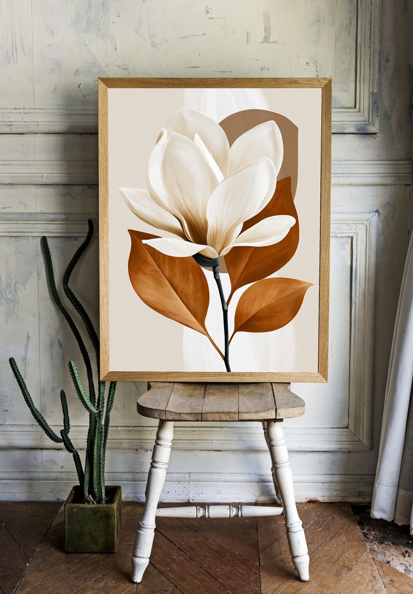 Abstract Magnolia Botanical Print. room preview