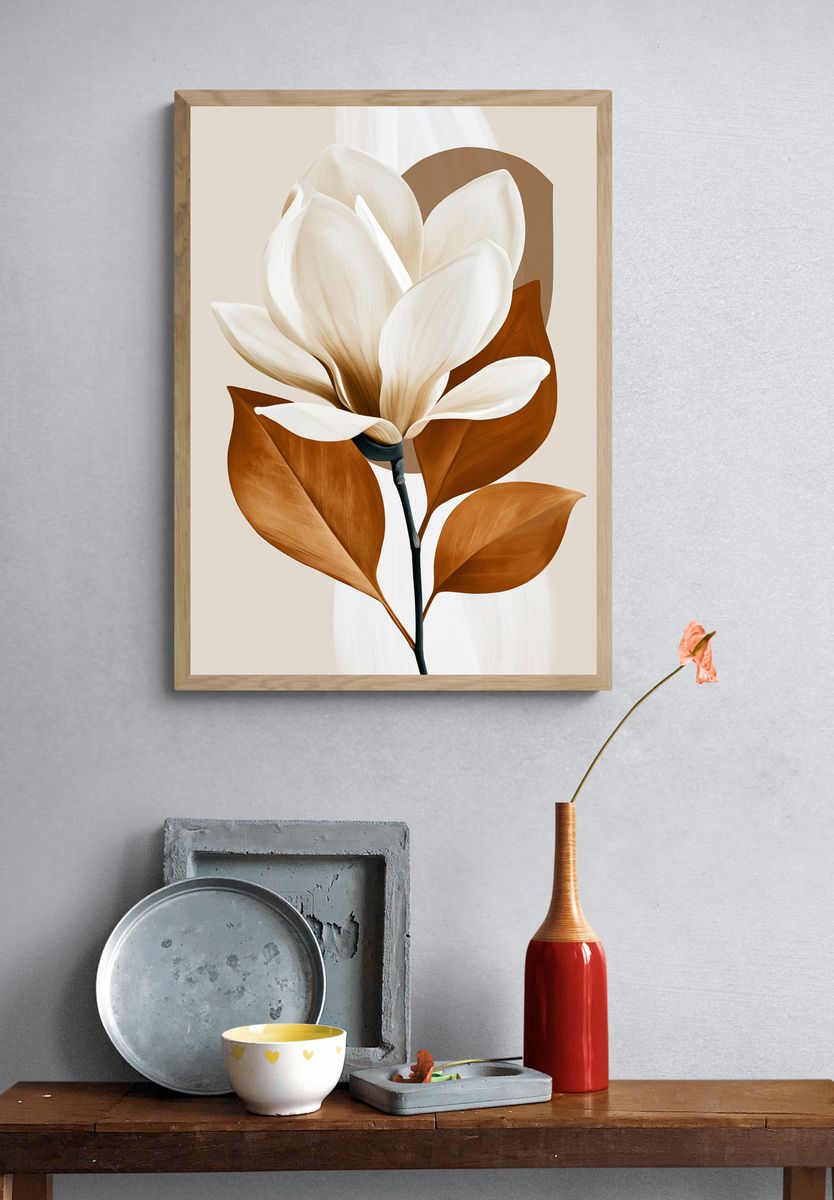 Abstract Magnolia Botanical Print. — room view 3
