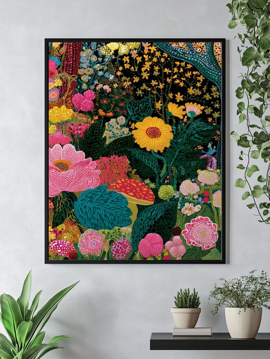 Tropical Floral Garden Illustration Poster. — room view 4