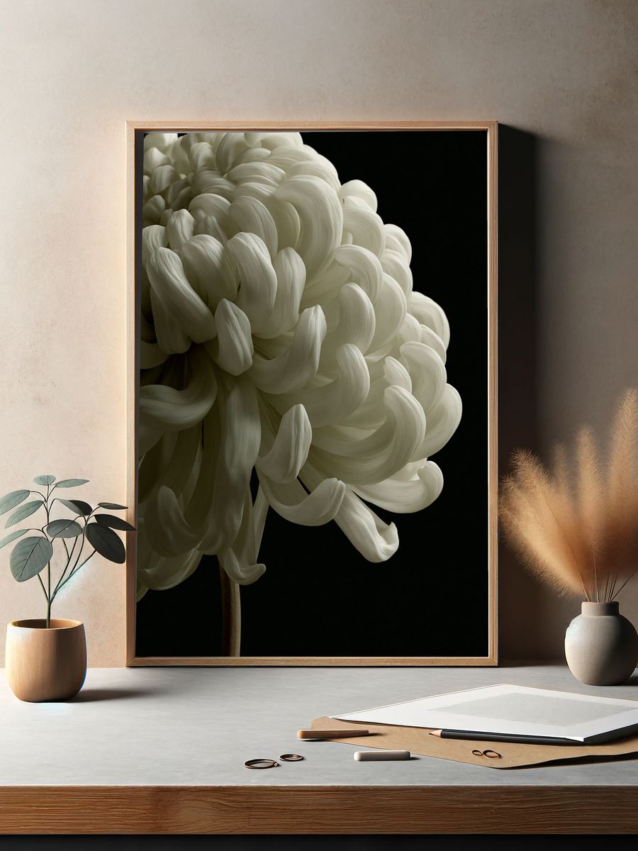 White Chrysanthemum Photography Poster. — room view 2