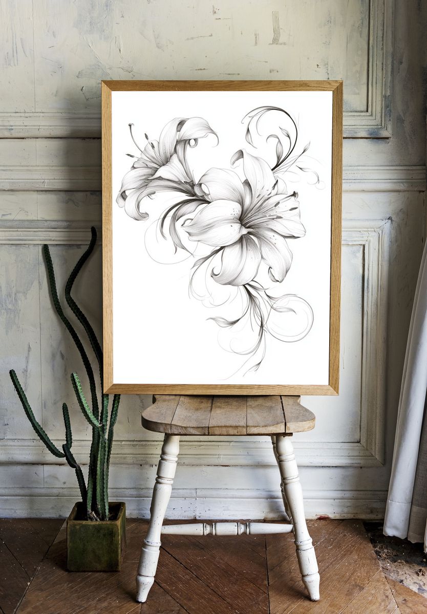 Elegant Lily Sketch Print. room preview