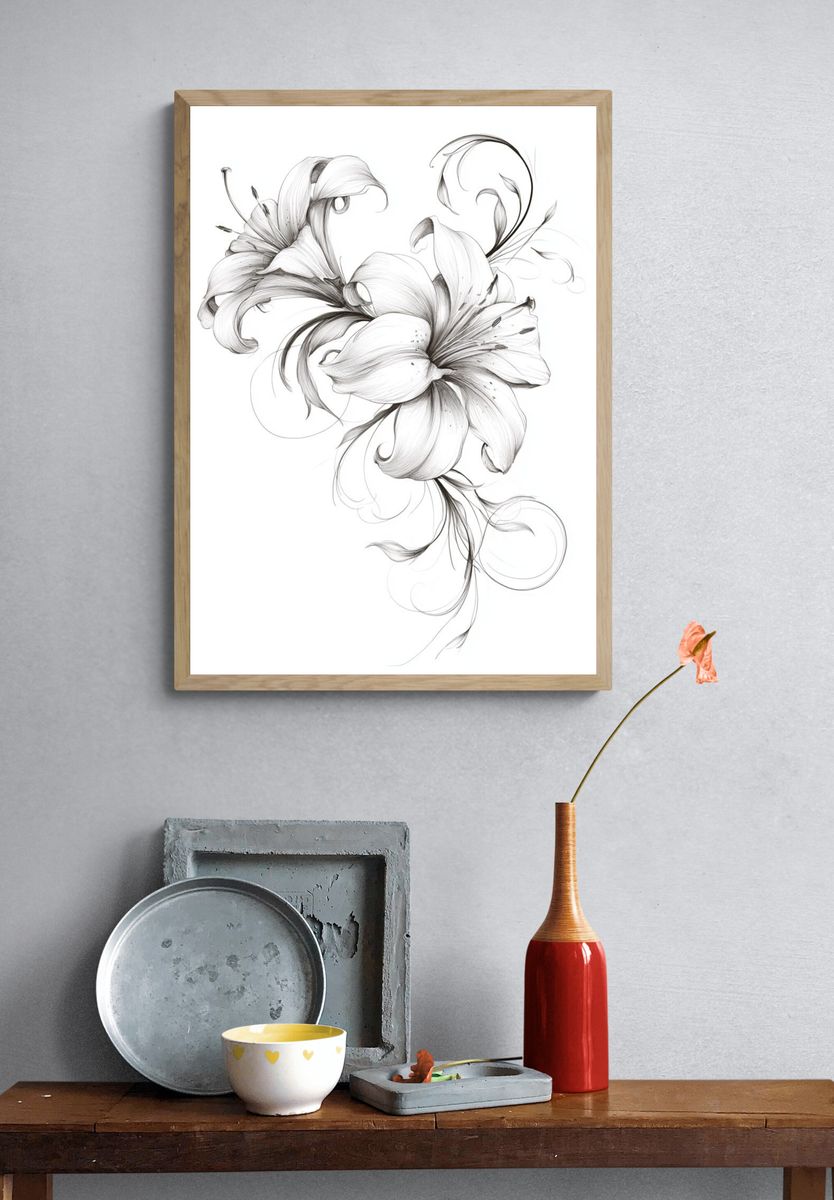 Elegant Lily Sketch Print. — room view 3