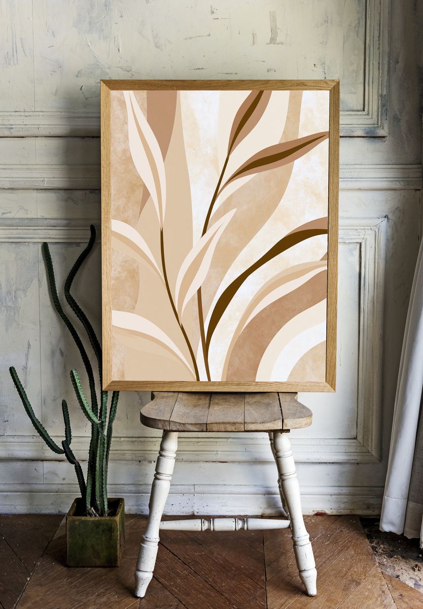 Neutral Palm Leaves Abstract Poster. — room view 1