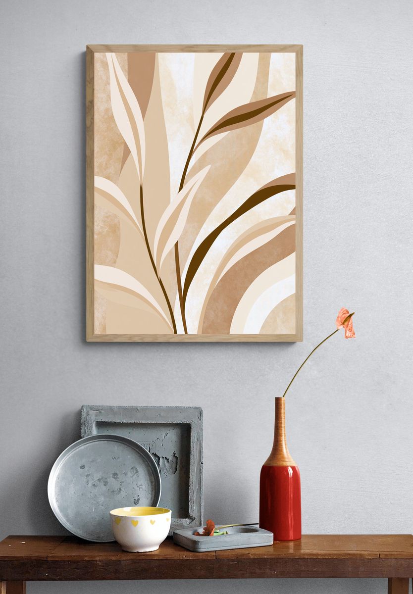 Neutral Palm Leaves Abstract Poster. — room view 3
