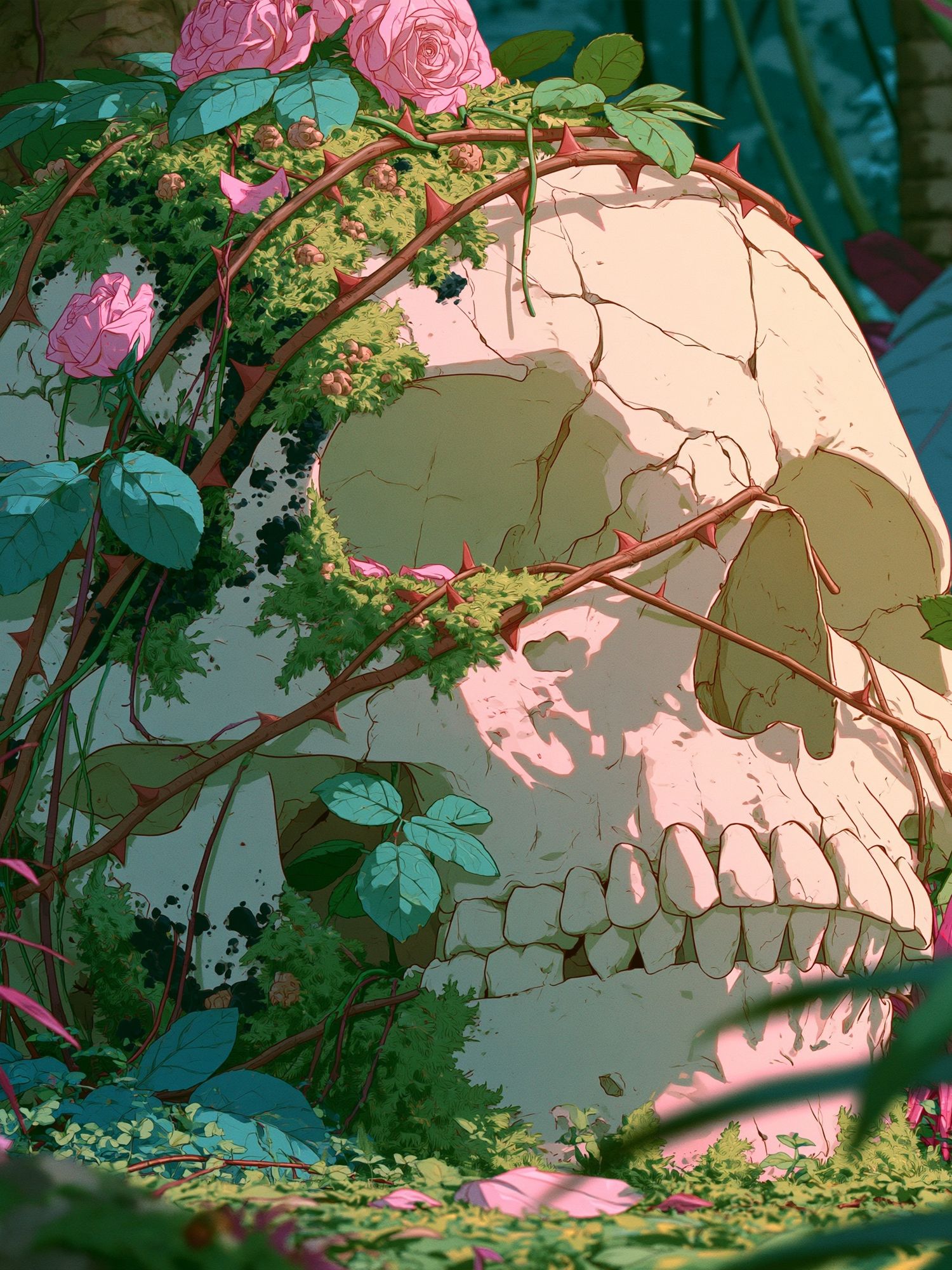 Rose-Covered Skull Illustration Poster. poster detail