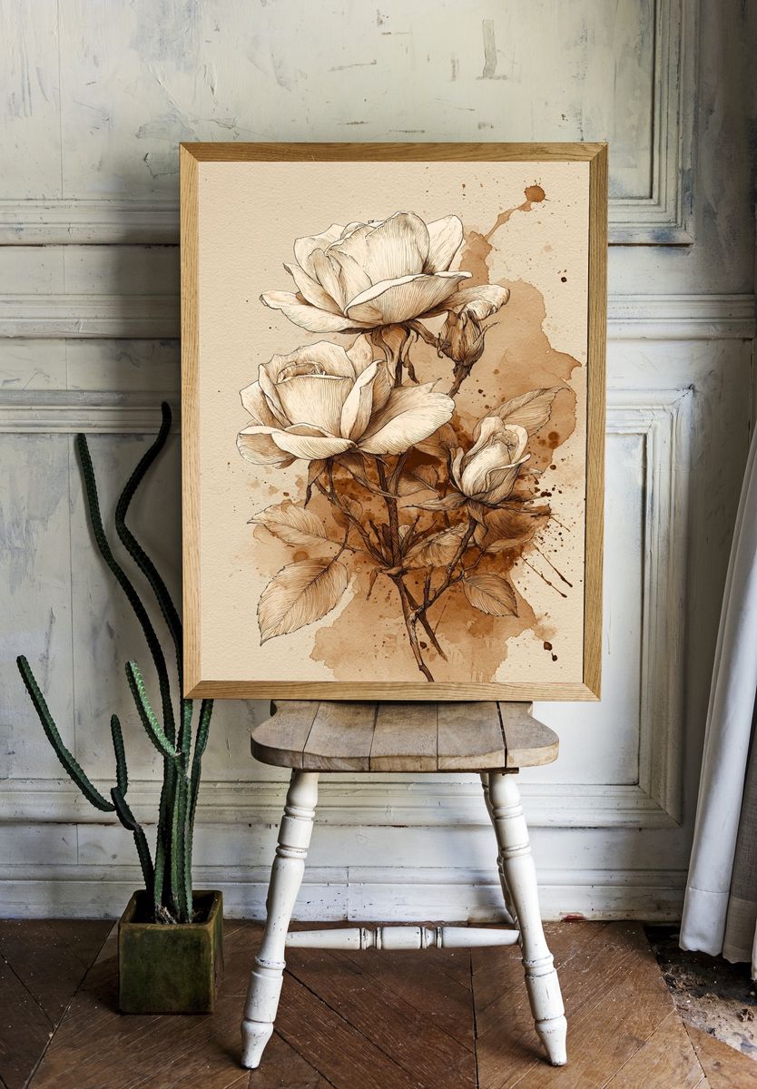 Sepia Roses Botanical Print. — room view 1