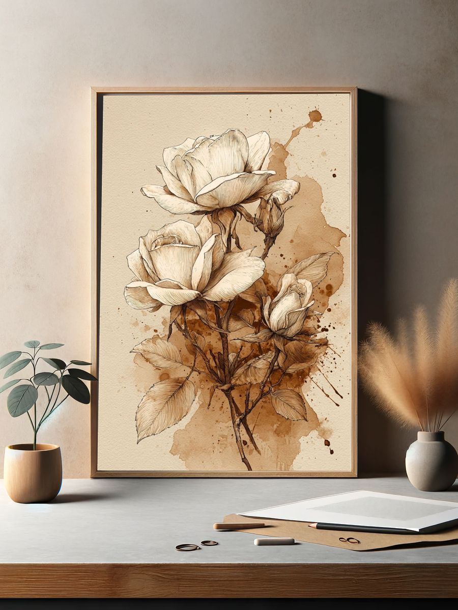 Sepia Roses Botanical Print. — room view 2