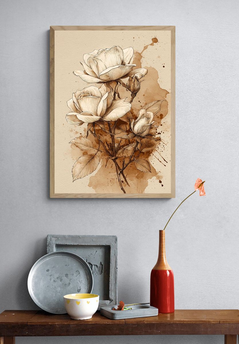 Sepia Roses Botanical Print. — room view 3