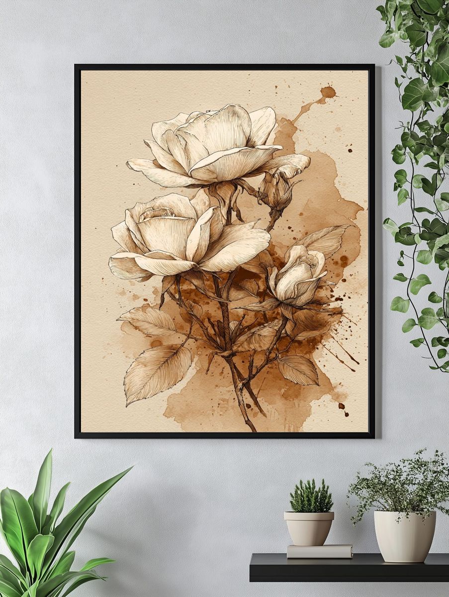 Sepia Roses Botanical Print. — room view 4
