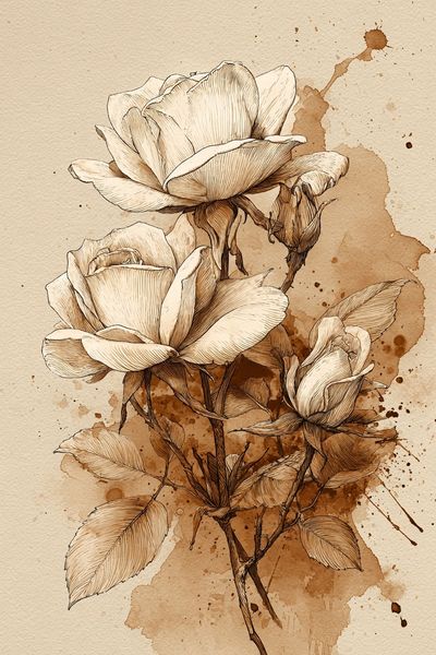 Sepia Roses Botanical Print.