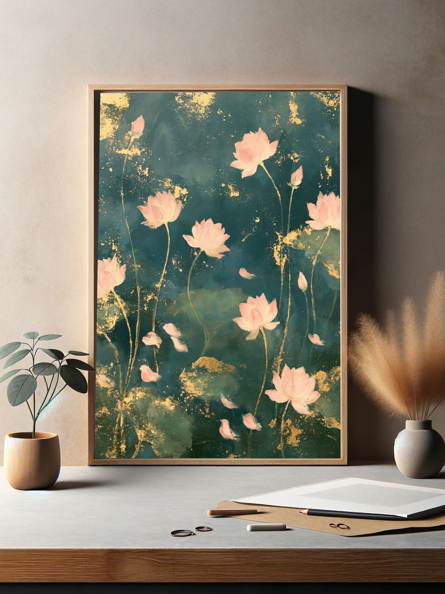 Lotus Bloom Botanical Print. — room view 2
