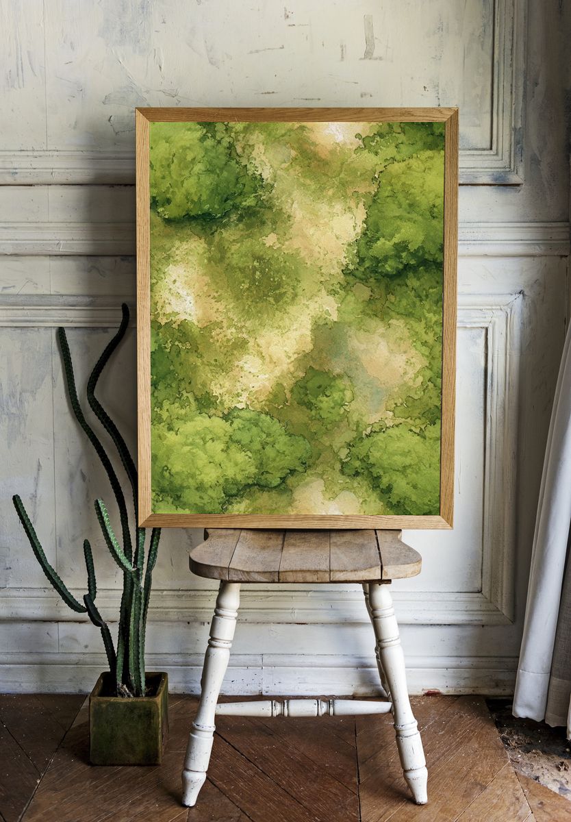 Verdant Canopy Watercolor Print. room preview