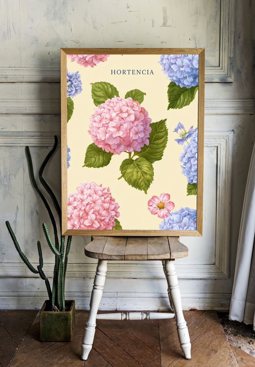Hydrangea Botanical Poster. room preview